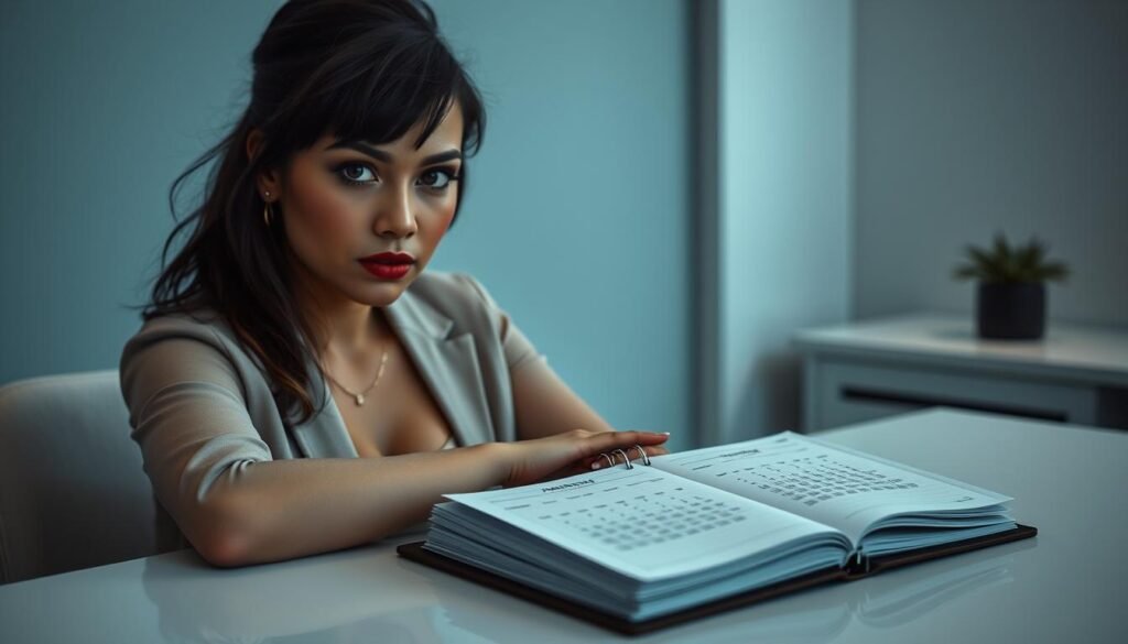 A contemporary office interior, softly illuminated by diffuse, cool-toned lighting. On a clean, minimalist desk, a laptop and a planner lie open, showcasing calendar pages and availability dates. The background is gently blurred, suggesting a professional, focused environment. Crisp, clean lines and muted colors create a sense of order and organization, hinting at the careful planning and scheduling required for a successful wedding date and venue booking.